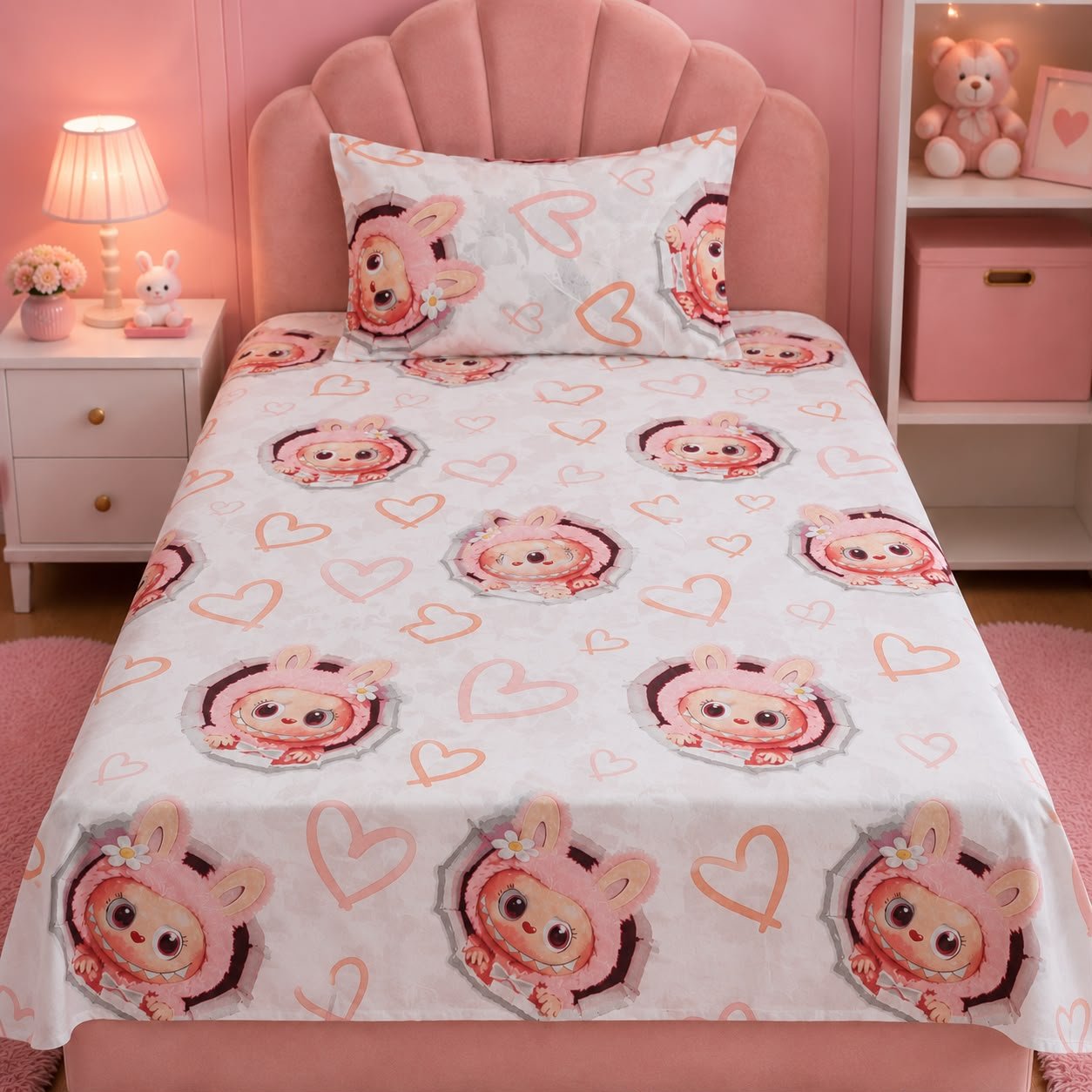 Cute Bunny kids single bed sheet with matching pillow case