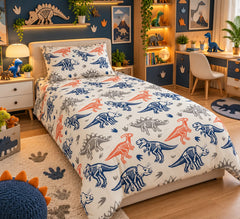 Dino Fossil Skeleton Kids Single Bed Sheet with Pillow Case - The Idea