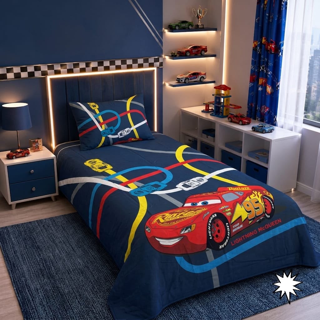 Disney Cars Lightning McQueen Kids Single Bed Sheet with Pillow Case - The Idea