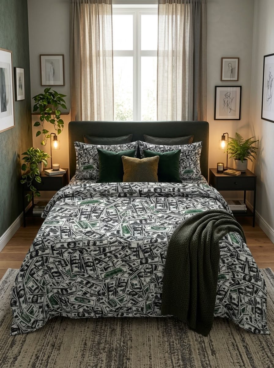 Dollar Money Print Kids Double Bed Sheet with 2 Pillow Cases - The Idea