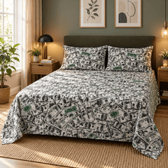 Dollar Money Print Kids Double Bed Sheet with 2 Pillow Cases - The Idea