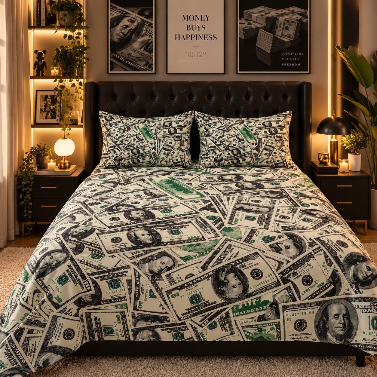 Dollar Money Print Kids Double Bed Sheet with 2 Pillow Cases - The Idea