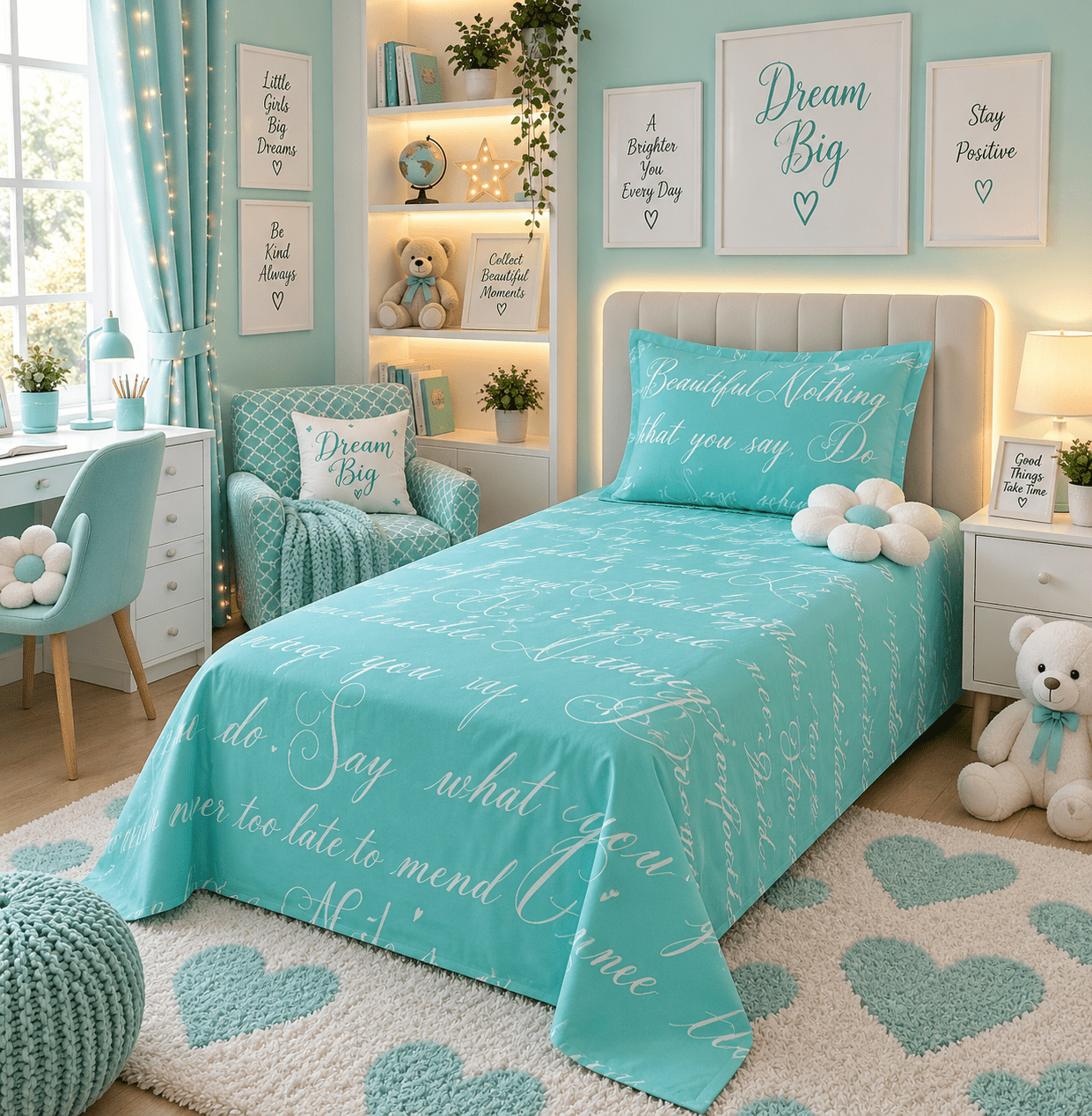 Dream Big Script Kids Single Bed Sheet with Pillow Case - The Idea