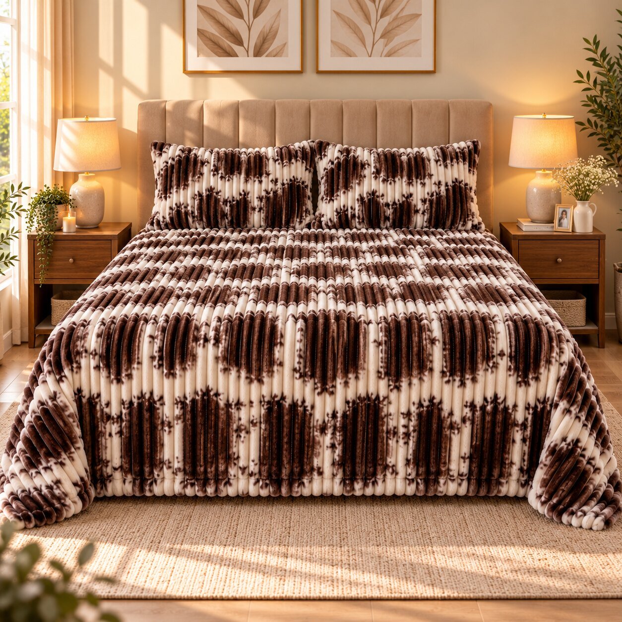 Dusty Rose Blossom Fleece Double Bed Sheet with 2 Pillow Cases - 90 x 95 Inches - The Idea