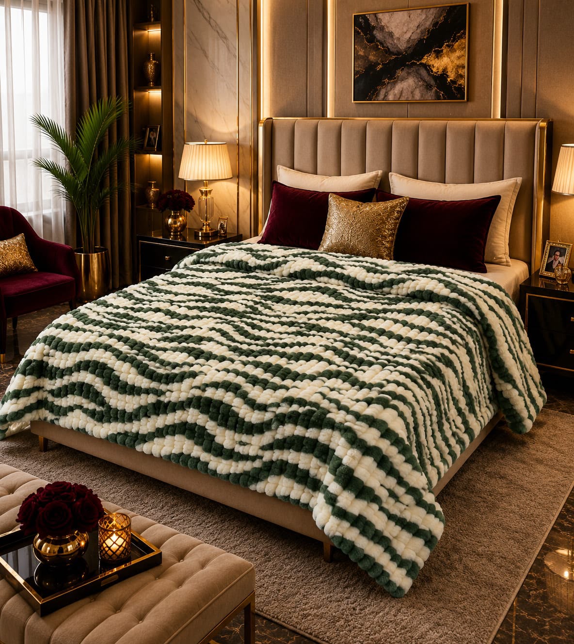Luxury Emerald Wave Fleece Blanket Double Bed