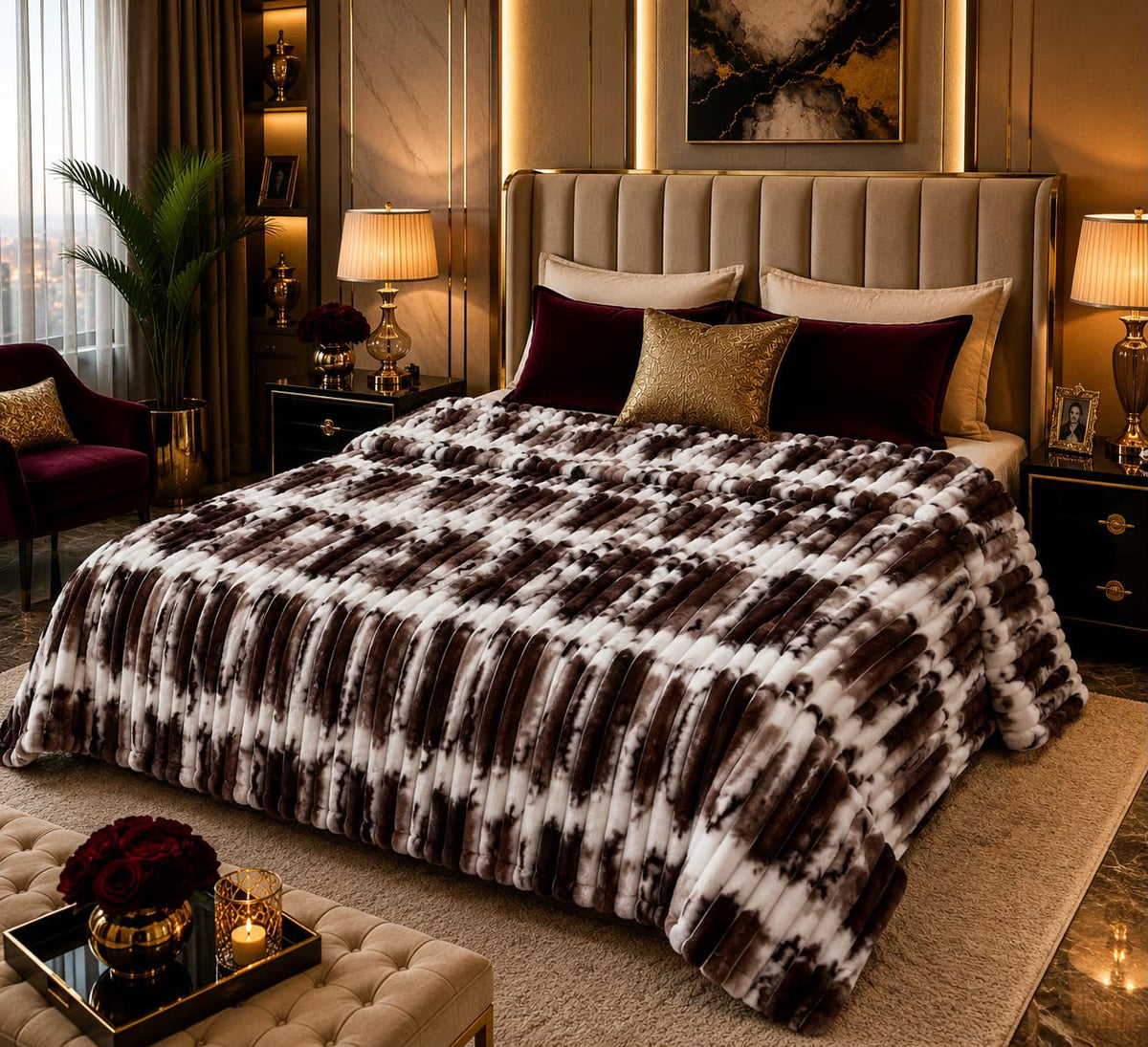 Luxury Espresso Tie-Dye Fleece Blanket Double Bed
