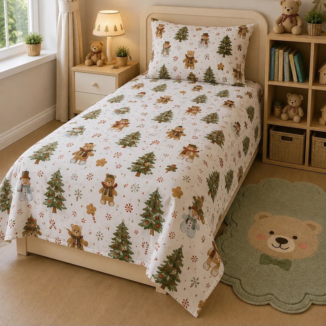 Christmas teddy kids single bedsheet 60x90 inches