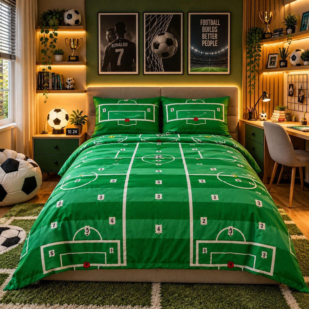 Football Field Kids Double Bed Sheet with 2 Pillow Cases - The Idea