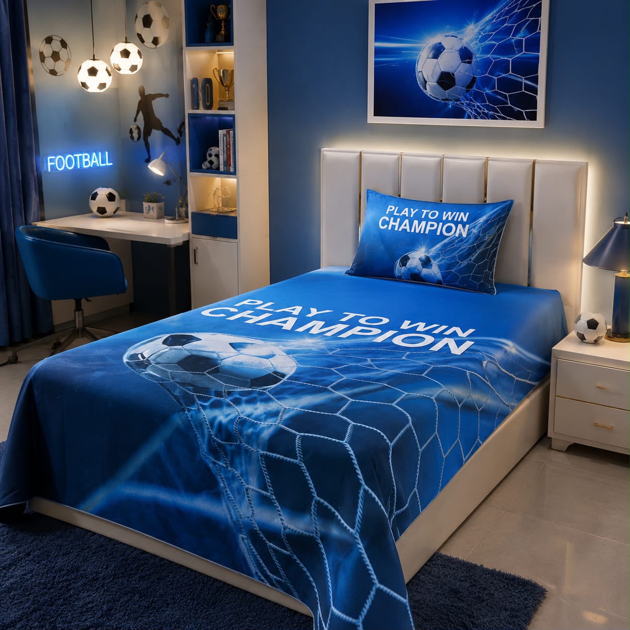 Football Play To Win Champion Kids Single Bed Sheet with Pillow Case - The Idea