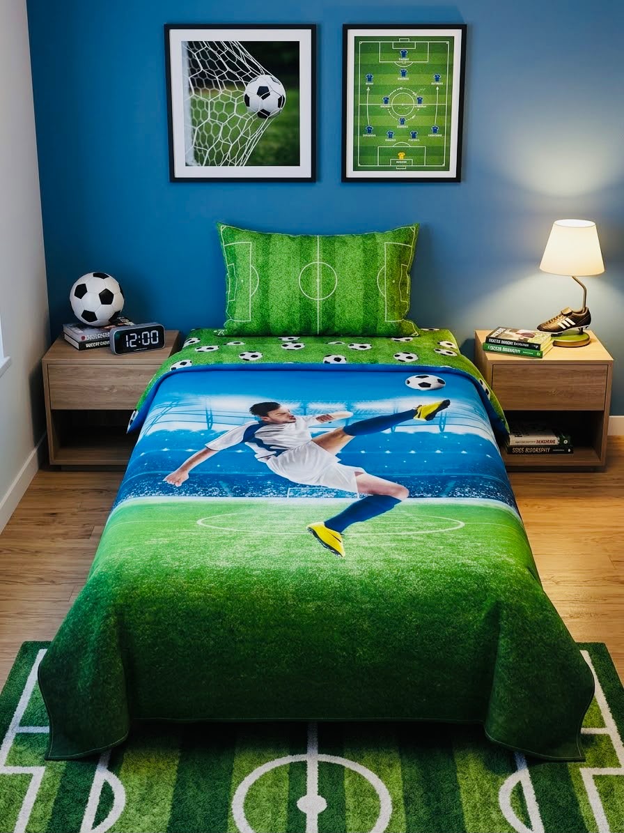 Football Player Goal Kids Single Bed Sheet with Pillow Case - The Idea