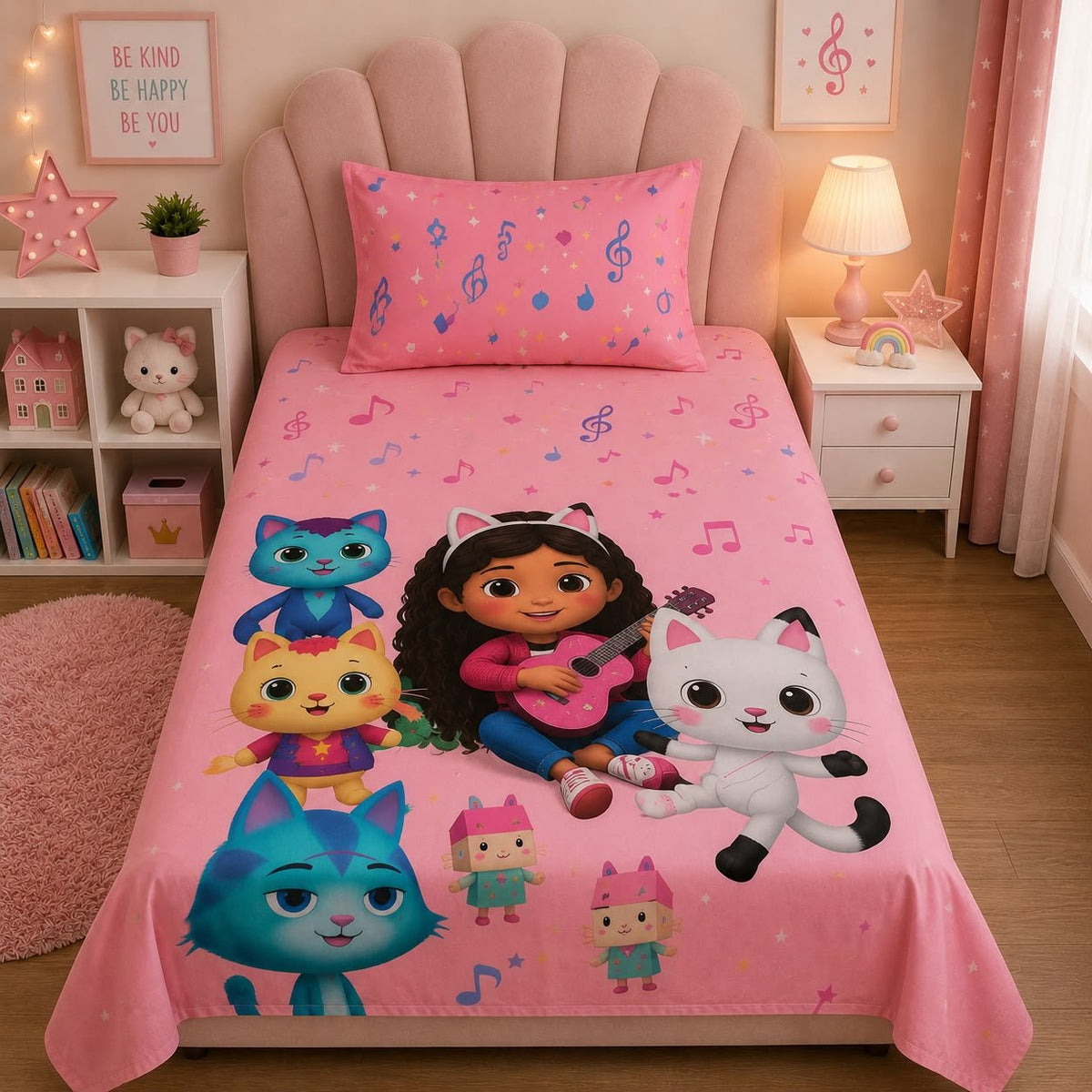 Gabby's Dollhouse Music Kids Single Bed Sheet with Pillow Case - The Idea
