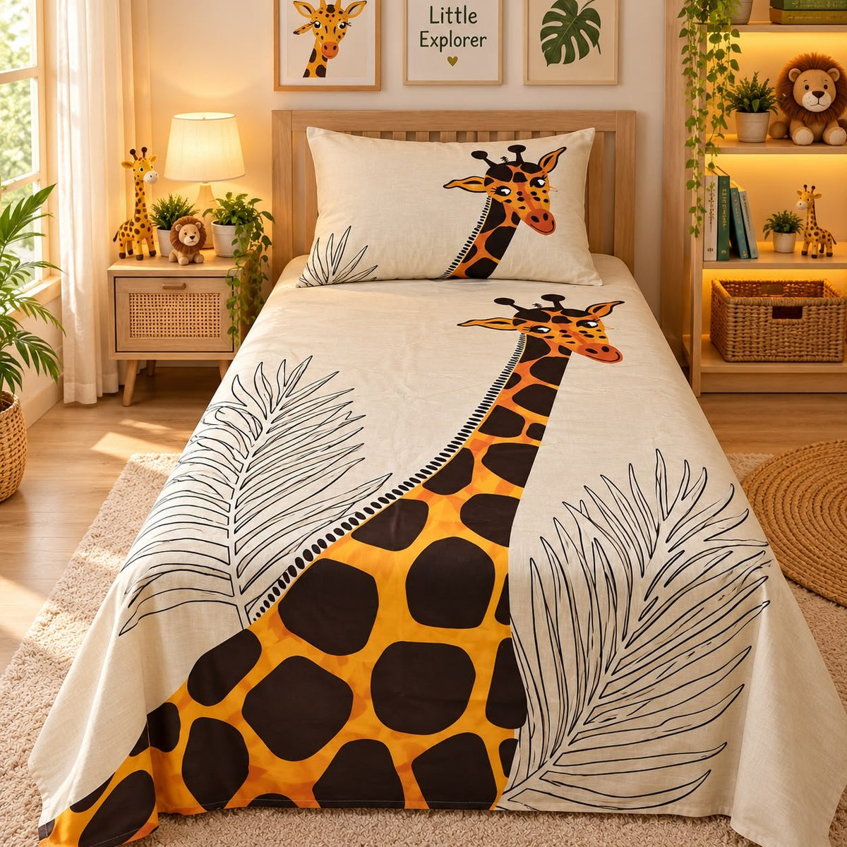 Giraffe Little Explorer Kids Single Bed Sheet with Pillow Case - The Idea