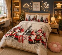 Christmas Gnome Lanterns Kids Double Bed Sheet with 2 Pillow Cases