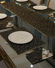Golden Starburst Jacquard Dining Set – Table Runner, 6 Placemats & 6 Spoon Covers - The Idea