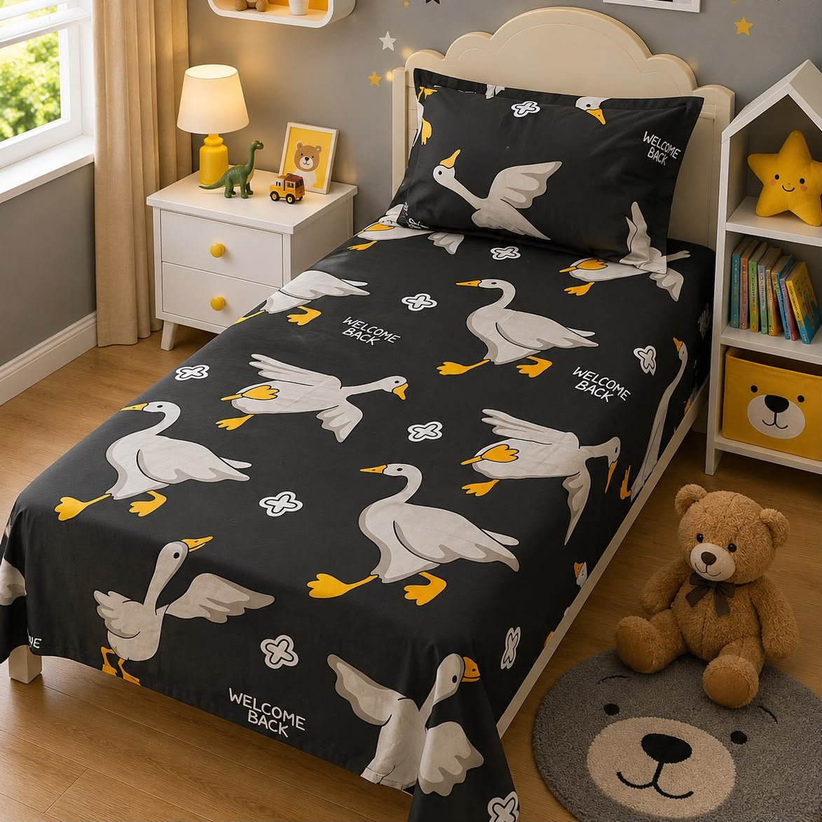 Goose Welcome Back Kids Single Bed Sheet with Pillow Case - The Idea