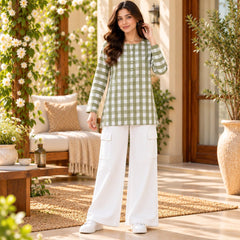 Green Gingham Check Top & White Cargo Trouser Co-ord Set - The Idea