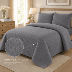 Grey 3 PCS Quilted Bed Spread Set - The Idea