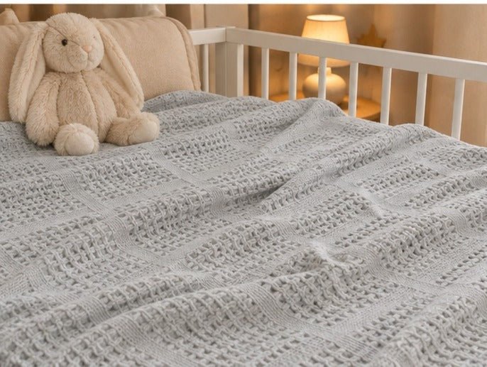 Grey Basketweave Cotton Cellular Baby Blanket – Breathable Newborn Blanket - The Idea