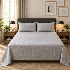 Grey Geometric Lines Kids Double Bed Sheet with 2 Pillow Cases - The Idea