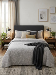 Grey Geometric Lines Kids Double Bed Sheet with 2 Pillow Cases - The Idea