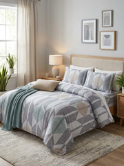 Grey Geometric Shapes Kids Double Bed Sheet with 2 Pillow Cases - The Idea