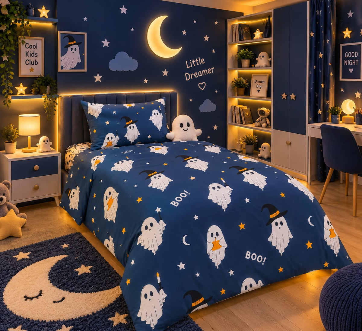 Halloween Boo Ghosts Kids Single Bed Sheet with Pillow Case