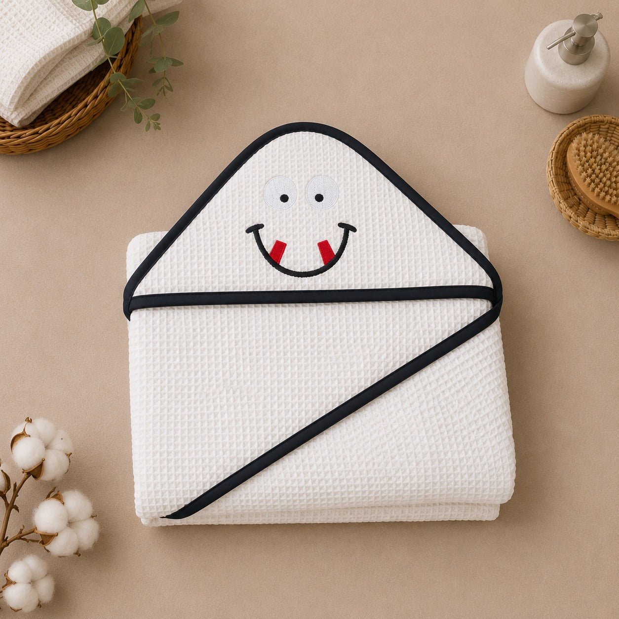 Happy Face Embroidered Hooded Baby Towel - The Idea