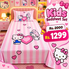Hello Kitty Pink Stripes Kids Single Bed Sheet with Pillow Case - The Idea