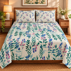 Herb Garden Sprig Printed Cotton Double Bed Sheet with 2 Pillow Cases - The Idea
