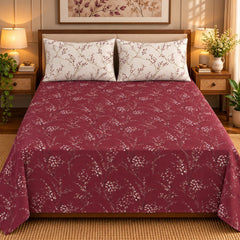 Heritage Patchwork Tan Printed Cotton Double Bed Sheet with 2 Pillow Cases - The Idea