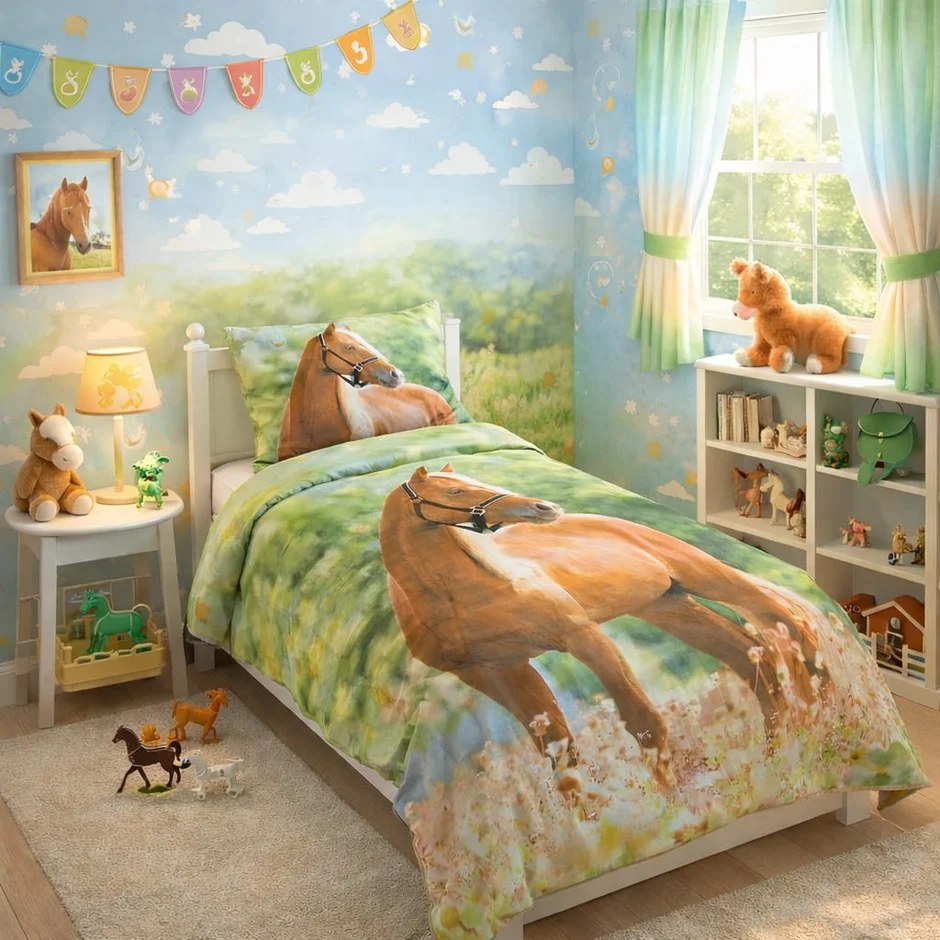 Running horse kids single bedsheet 60x90 inches