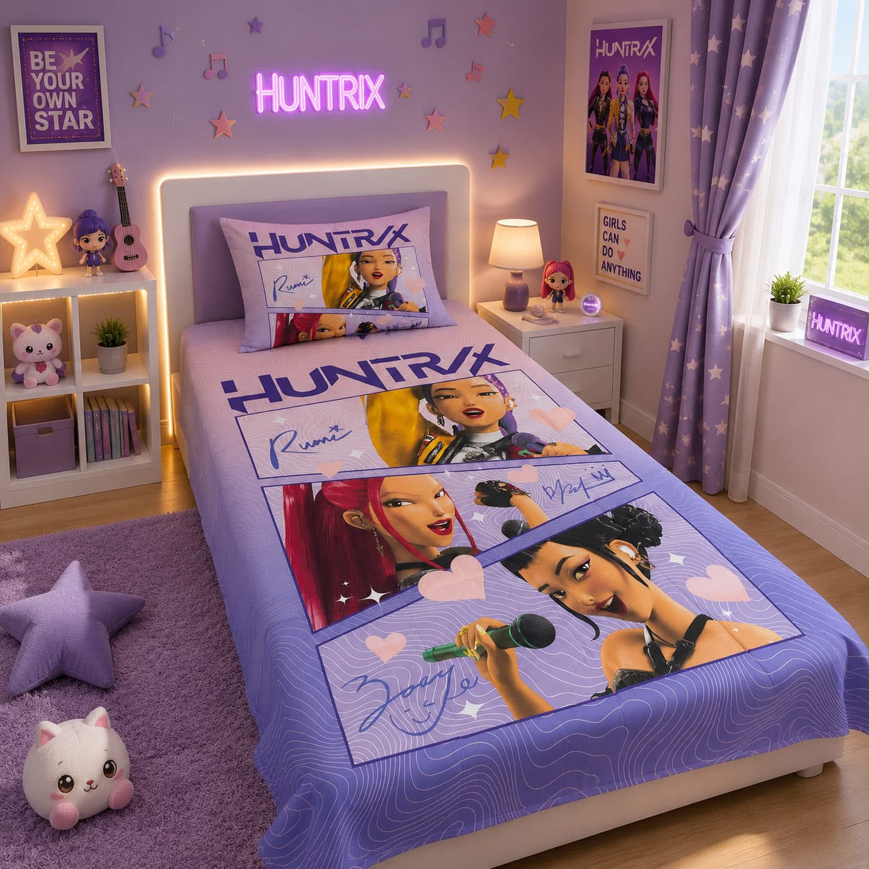 Huntrix kids single bed sheet with pillow case by Haris Collection