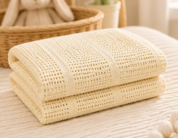 Lemon cellular cotton baby blanket folded