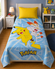 Electric buddies kids bed sheet on a single bed with yellow pillow case
