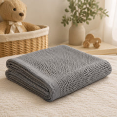 Grey waffle cotton baby thermal blanket folded