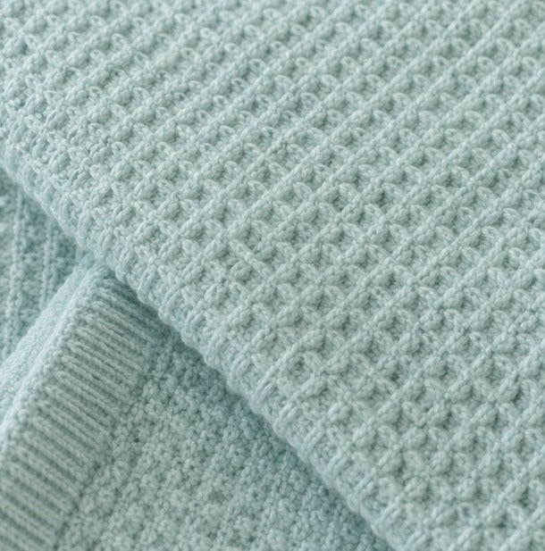 Close up of mint waffle cotton weave