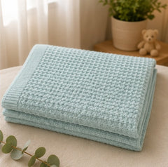 Mint 100% cotton waffle baby thermal blanket folded