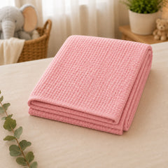 Pink waffle cotton baby thermal blanket folded