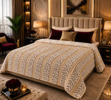 Luxury Ivory Fawn Stripe Fleece Blanket Double Bed