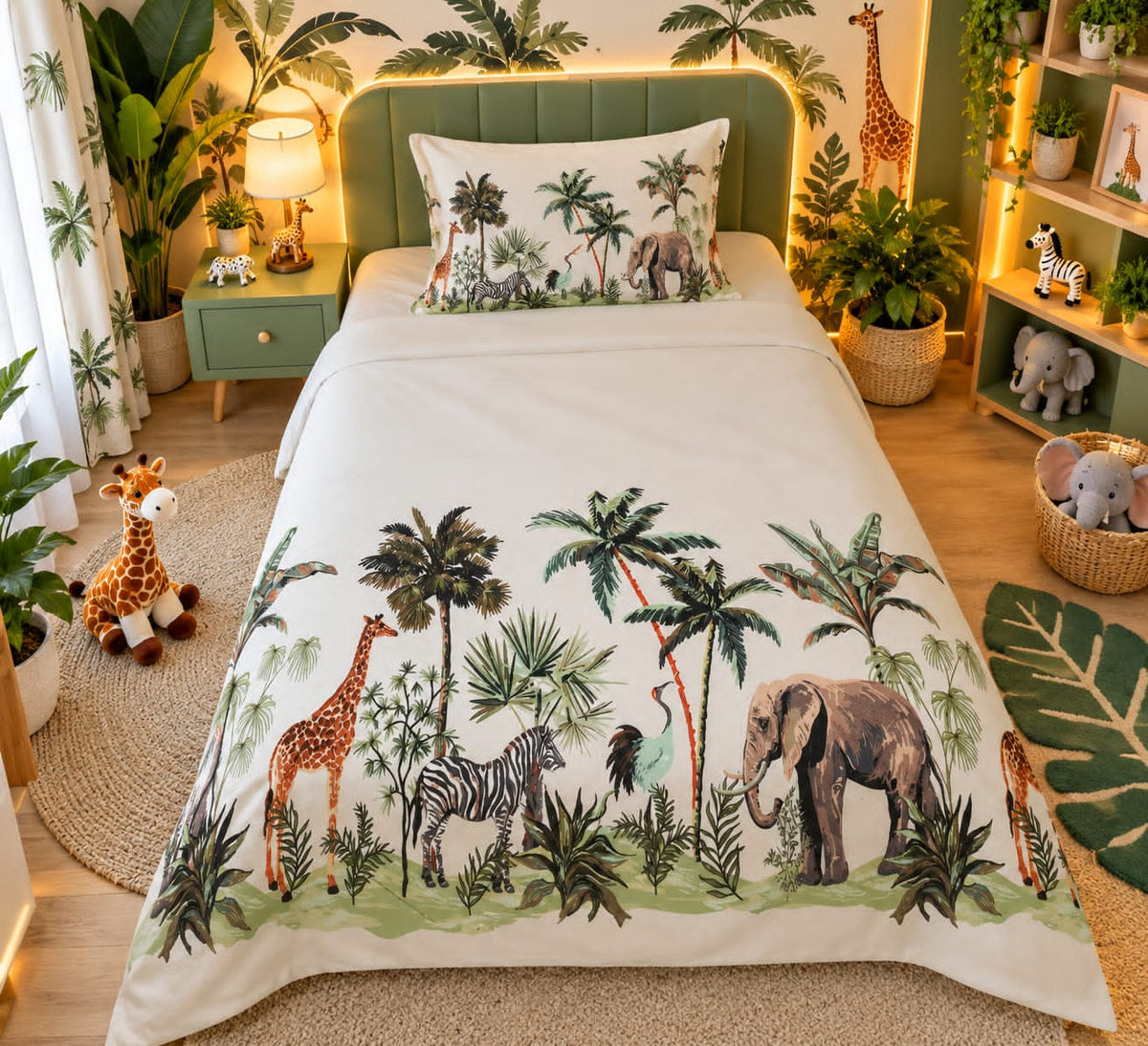 Jungle Safari Kids Single Bed Sheet with Pillow Case