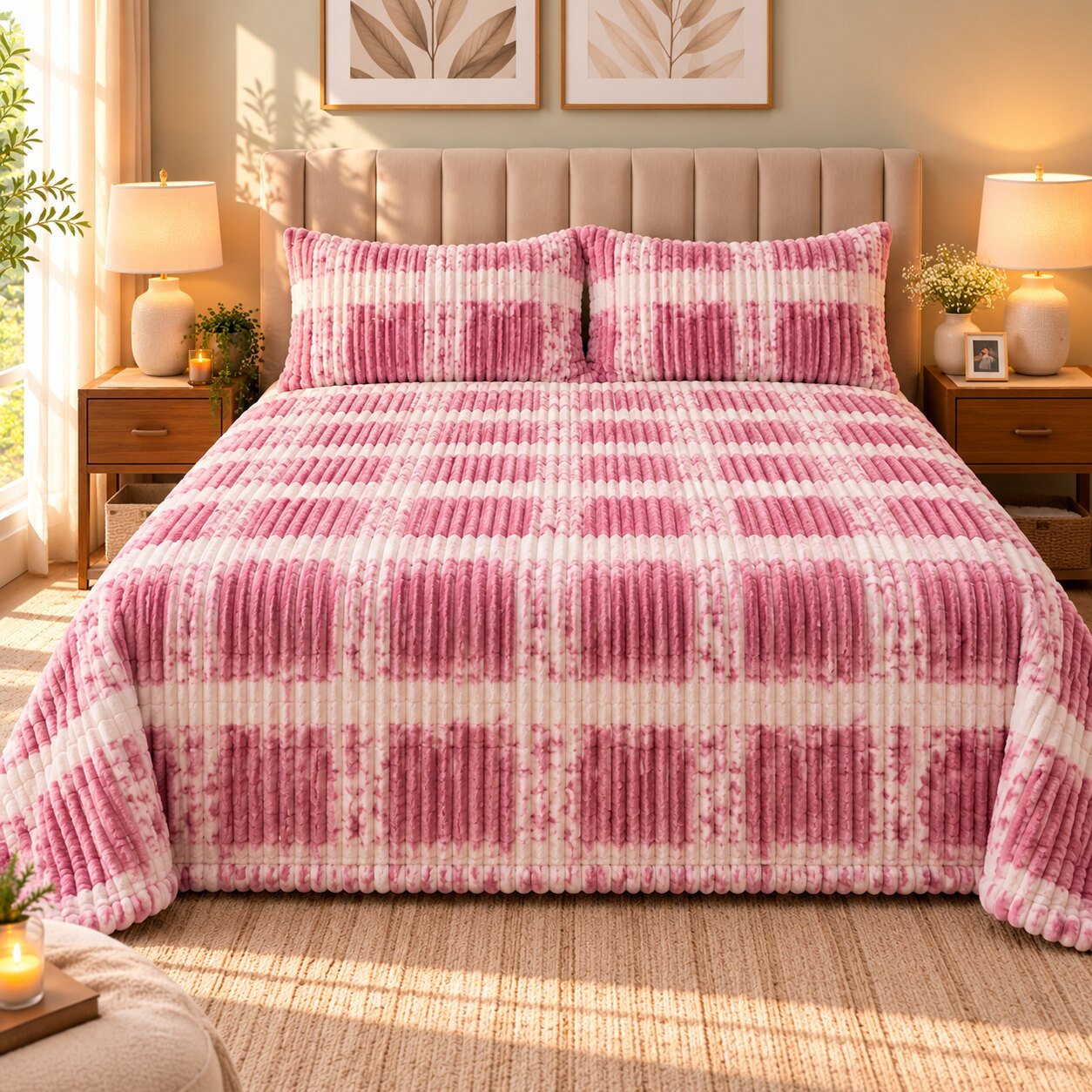 Lavender Marble Fleece Double Bed Sheet with 2 Pillow Cases - 90 x 95 Inches - The Idea