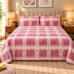 Lavender Marble Fleece Double Bed Sheet with 2 Pillow Cases - 90 x 95 Inches - The Idea