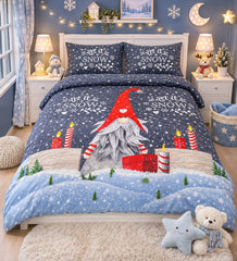 Let It Snow Gnome Kids Double Bed Sheet with 2 Pillow Cases