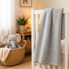 Light Grey Honeycomb Waffle Cotton Baby Blanket – Breathable Newborn Blanket - The Idea