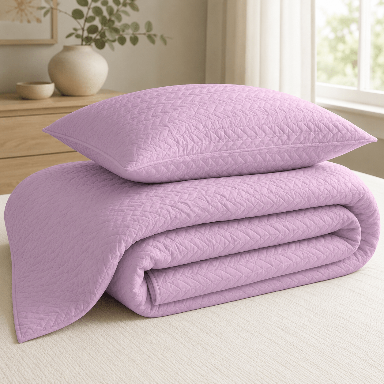 Lilac 3 PCS Quilted Bed Spread Set - The Idea