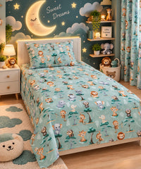 Little Safari Friends Kids Single Bed Sheet with Pillow Case