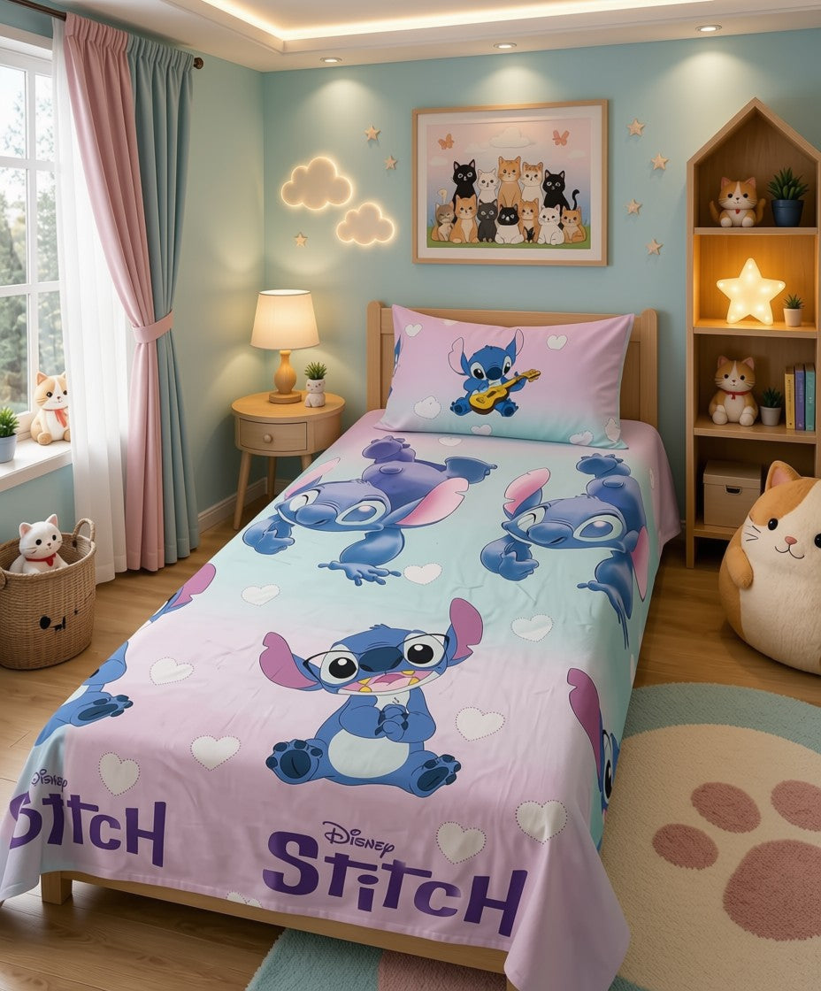 Blue character print kids single bedsheet 60x90 inches