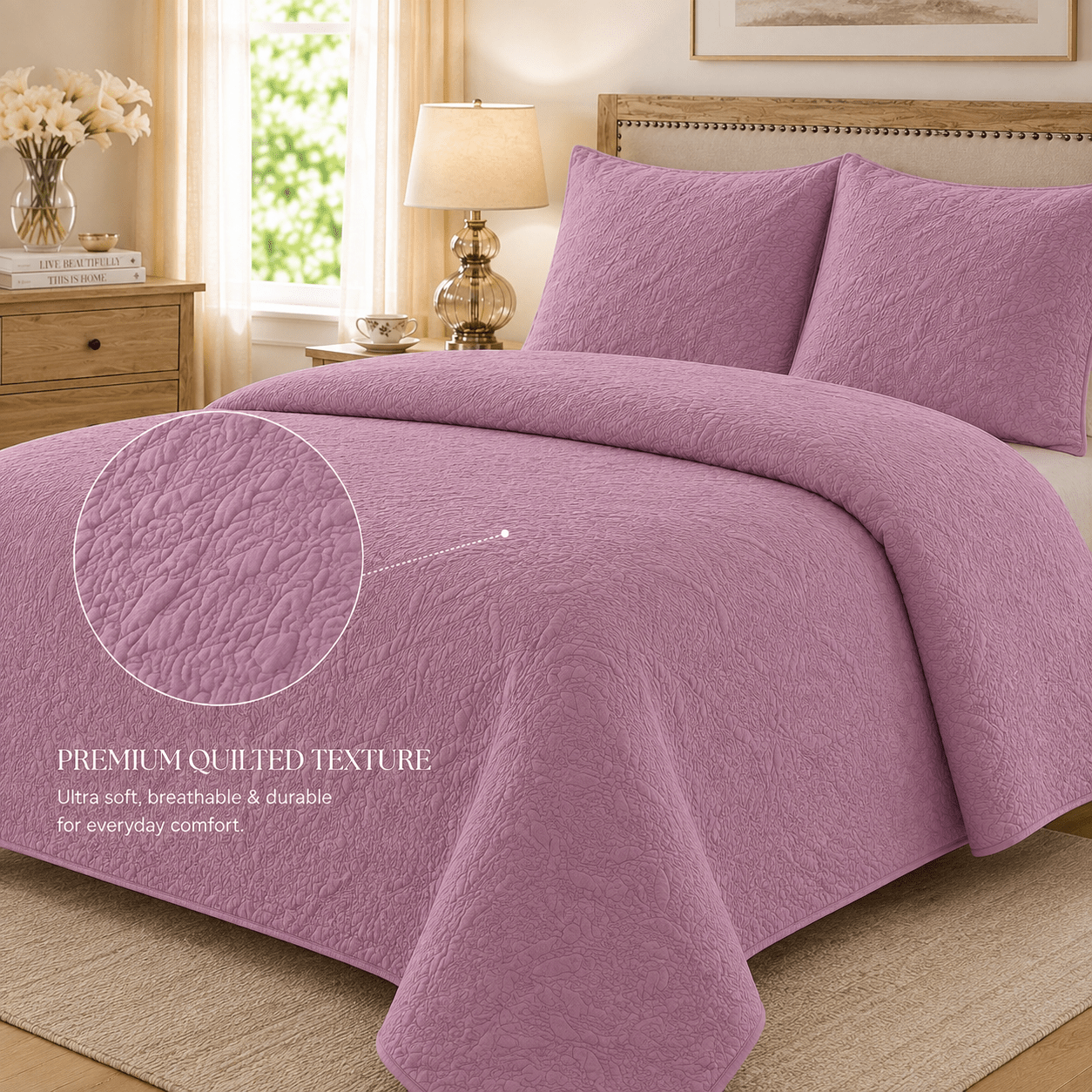 Mauve 3 PCS Quilted Bed Spread Set - The Idea