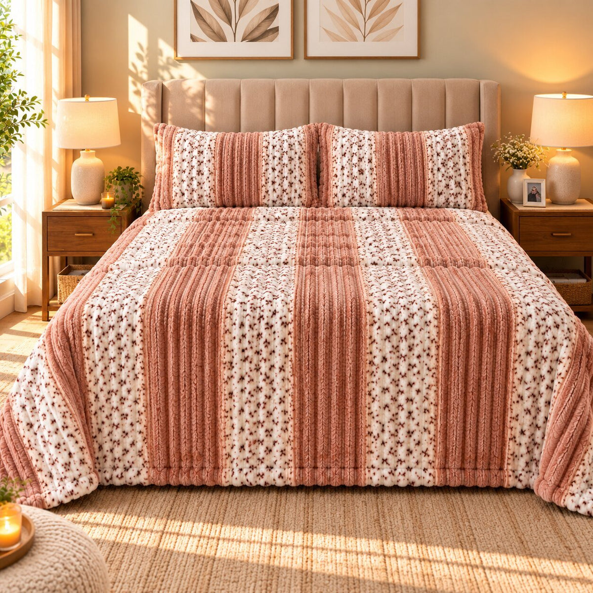 Midnight Speckle Fleece Double Bed Sheet with 2 Pillow Cases - 90 x 95 Inches - The Idea