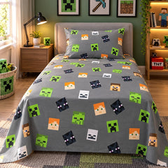 Minecraft Creeper Night Kids Single Bed Sheet with Pillow Case - The Idea
